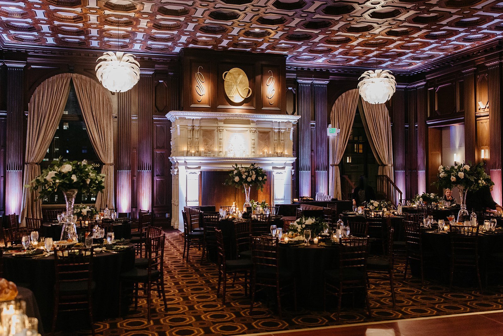 A black and white wedding inspiration. This Russian wedding was held at the Julia Morgan Ballroom in San Francisco. Ballroom wedding inspiration, black and white wedding theme, black wedding decorations.