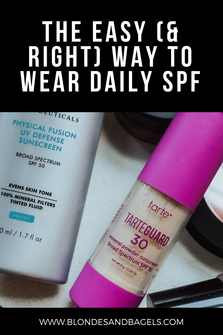 Find out the easiest daily SPF routine in this blog post by Kelsey of Blondes & Bagels. Learn how much SPF is right and how to reapply easily.