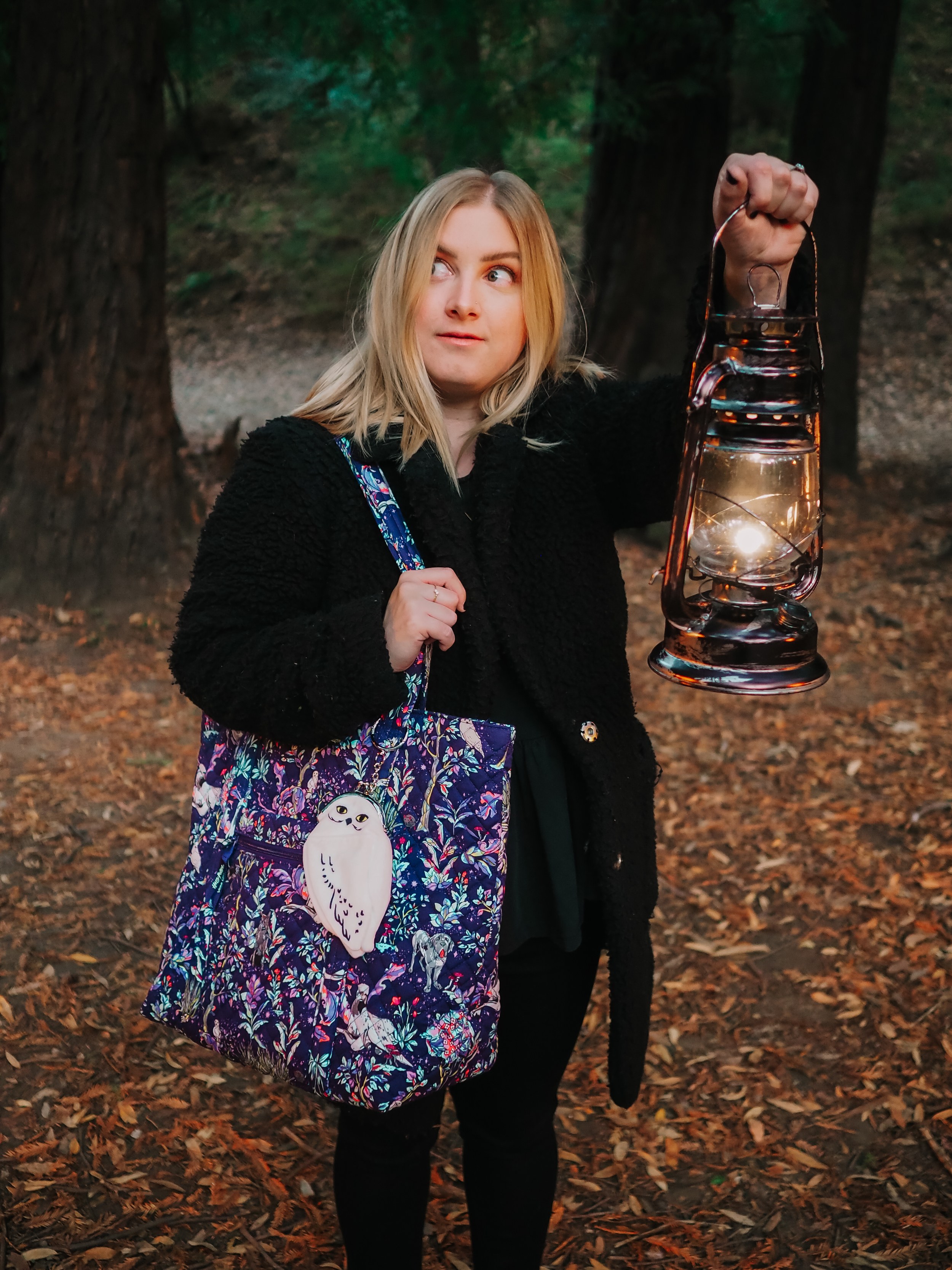Kelsey from Blondes & Bagels showcases the new Forbidden Forest inspired Vera Bradley Harry Potter collection, packed with magical creatures.